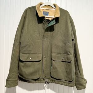 Vintage Pendleton Outdoorsman Green Wool Barn Coat Corduroy Collar Mens Large